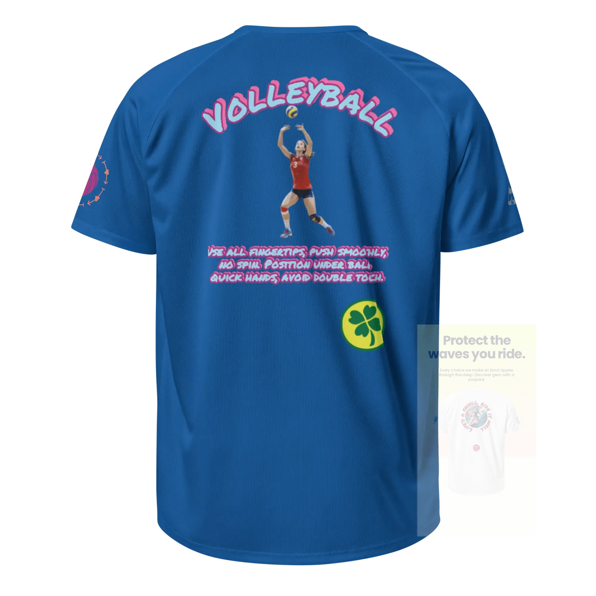 Unisex sports jersey (royalblau) hinten mit „VOLLEYBALL“-Print, Spieler-Grafik & Text