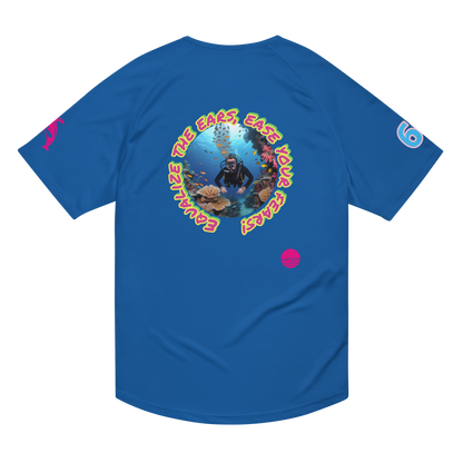 Unisex sports jersey, royal blue, circular diver graphic on front with small chest logo