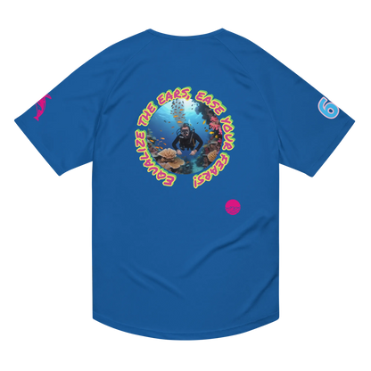 Unisex sports jersey, royal blue, circular diver graphic on front with small chest logo
