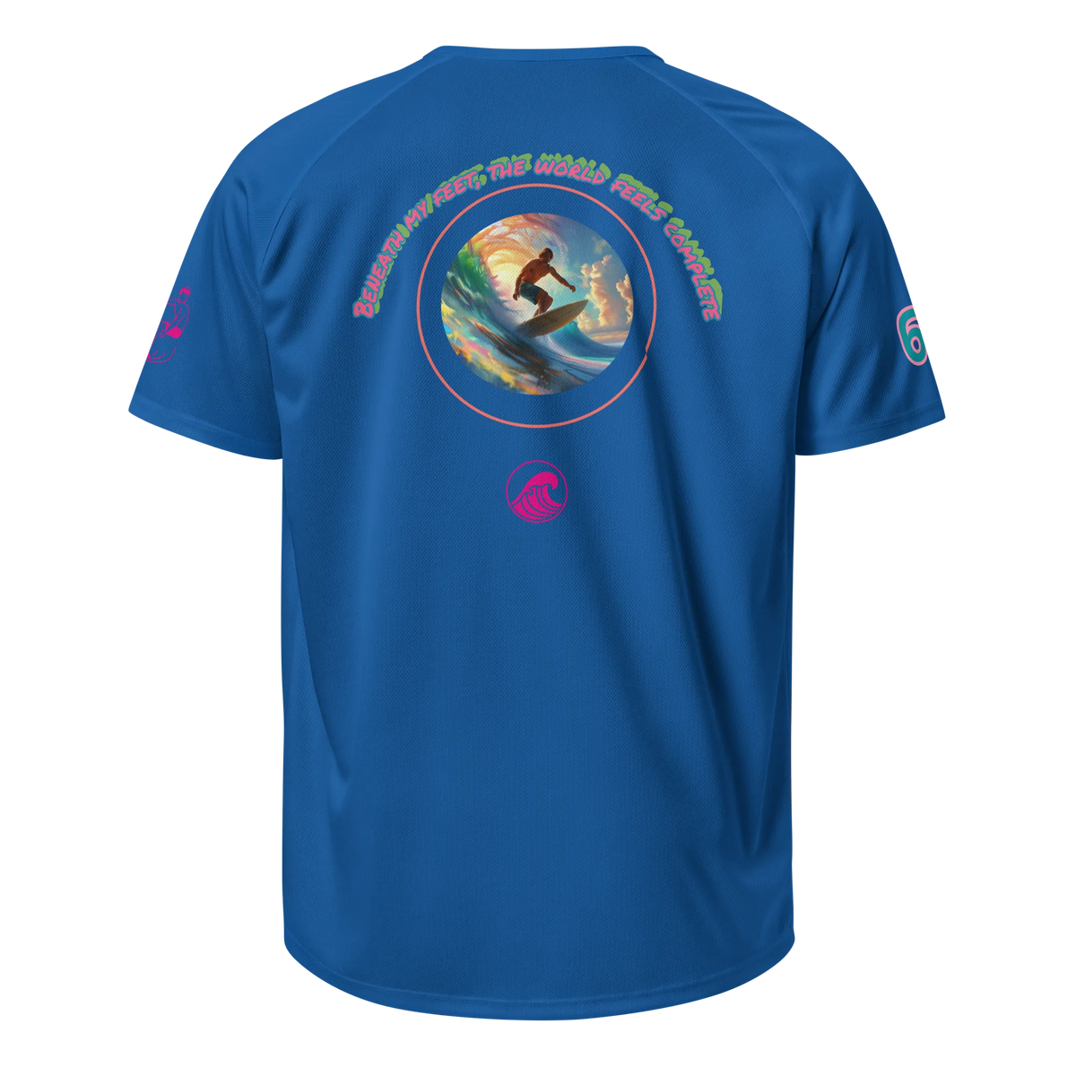 SurfLegend sports jersey, royal blue with circular surf graphic on back