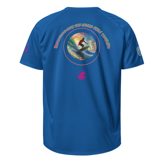 SurfLegend sports jersey, royal blue with circular surf graphic on back