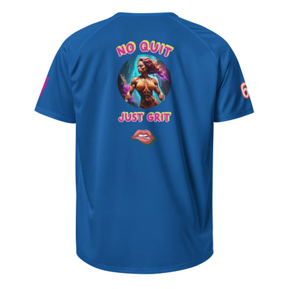 Blue unisex sports jersey back print "NO QUIT JUST GRIT"