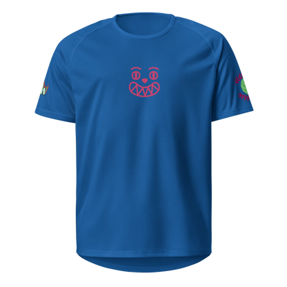 Blaues Unisex-Sporttrikot mit Wappen-Logo auf der Vorderseite