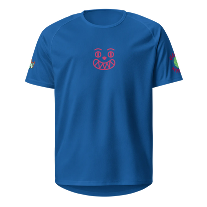 Blaues Unisex-Sporttrikot mit Wappen-Logo auf der Vorderseite
