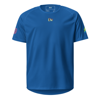 Sports jersey, royal blue front with Gv logo near the collar