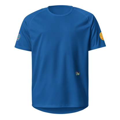 French navy sports jersey front with small 'G'w logo and sleeve branding
