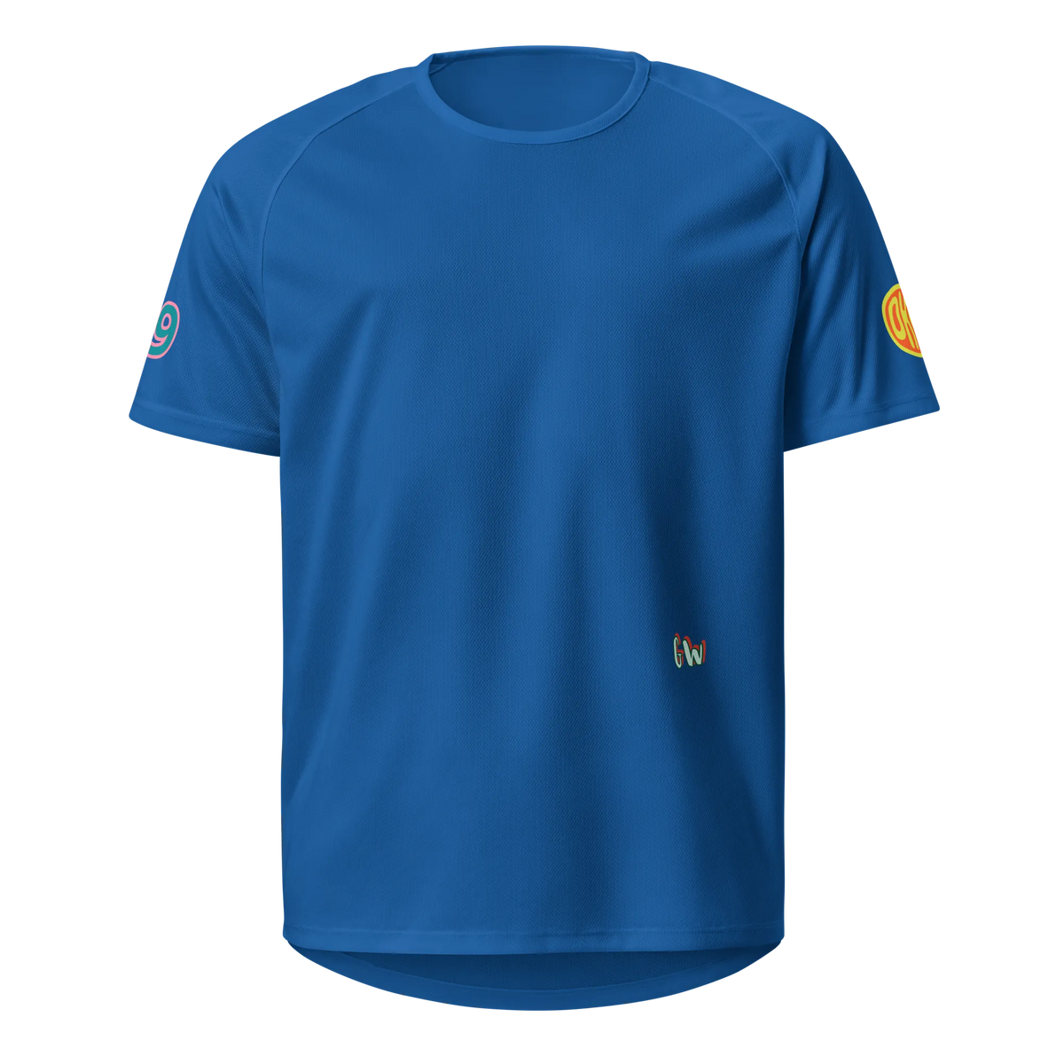 French navy sports jersey front with small 'G'w logo and sleeve branding