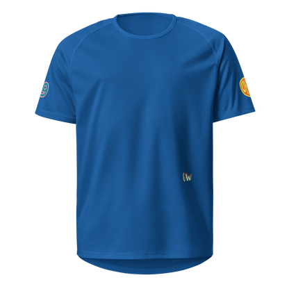 French navy sports jersey front with small 'G'w logo and sleeve branding