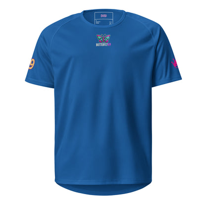 Royal blue sports jersey with Butterfly69 emblem on chest