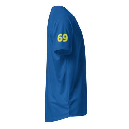Unisex-Sportsjersey, blau, Ärmelprint „69“