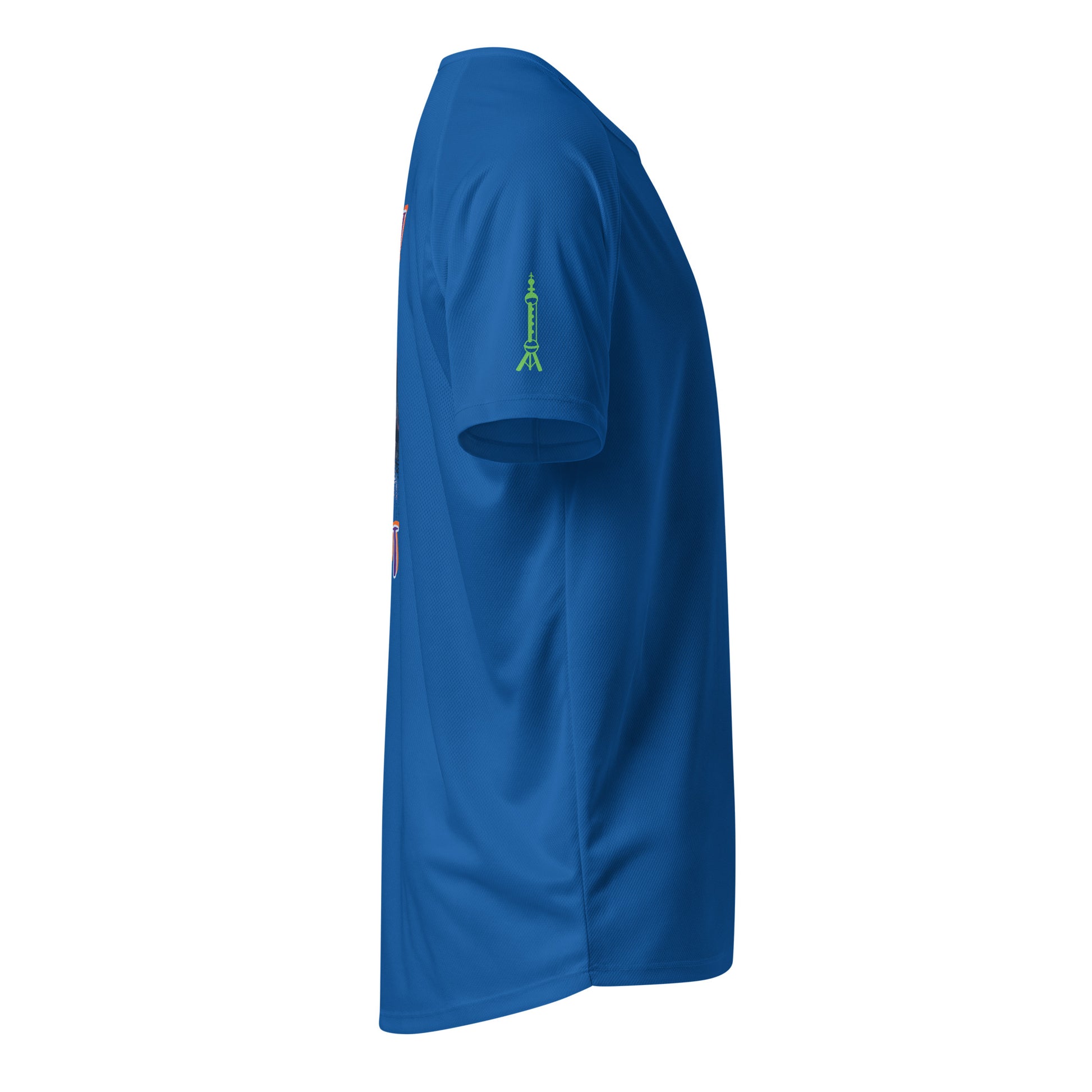 AW Shang sports jersey in royal blue, short-sleeve side view