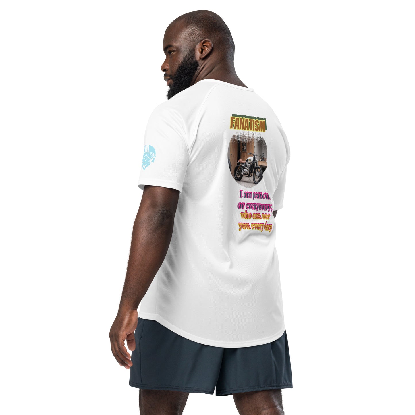 Scrambler#2 T-shirt, white, back graphic with “FANATISM” text
