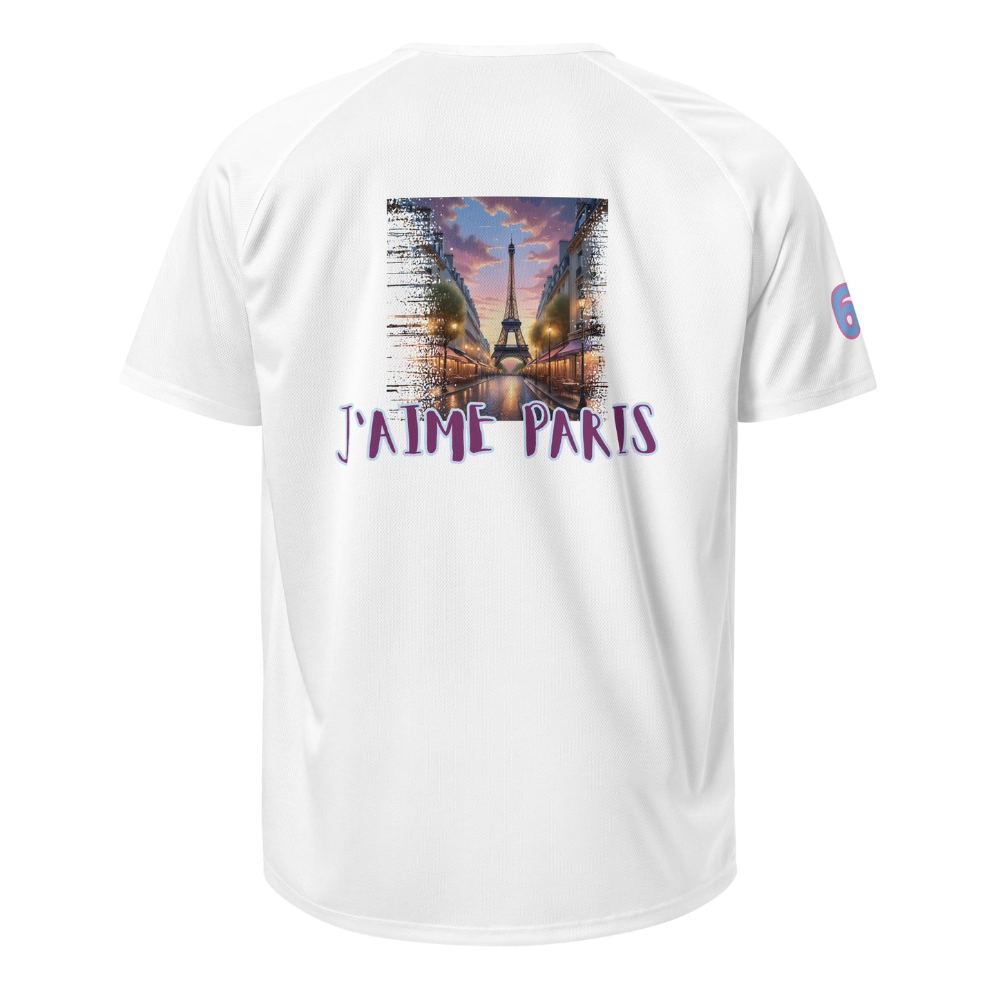 AW Paris sports jersey, white back with Eiffel Tower “J’AIME PARIS” graphic
