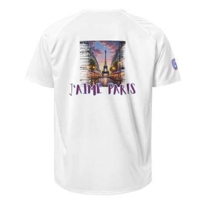AW Paris sports jersey, white back with Eiffel Tower “J’AIME PARIS” graphic