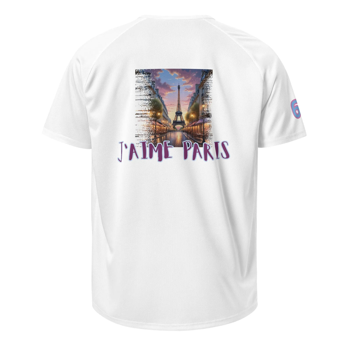 AW Paris sports jersey, white back with Eiffel Tower “J’AIME PARIS” graphic