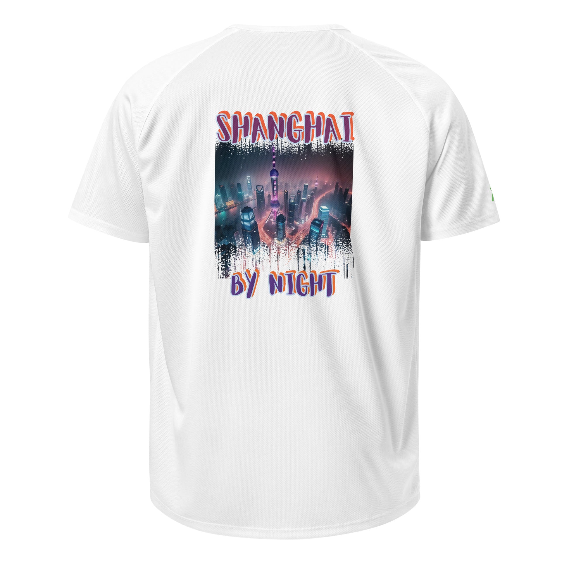 AW Shang sports jersey in white, back with 'SHANGHAI BY NIGHT' graphic