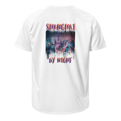 AW Shang sports jersey in white, back with 'SHANGHAI BY NIGHT' graphic