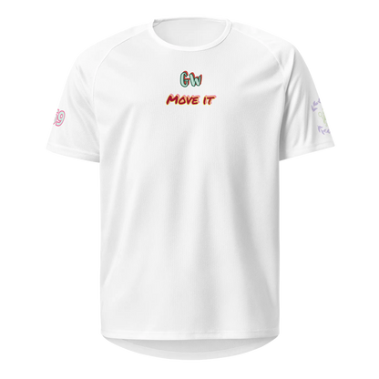 White unisex sports jersey with crew neck and MOVE IT chest logo
