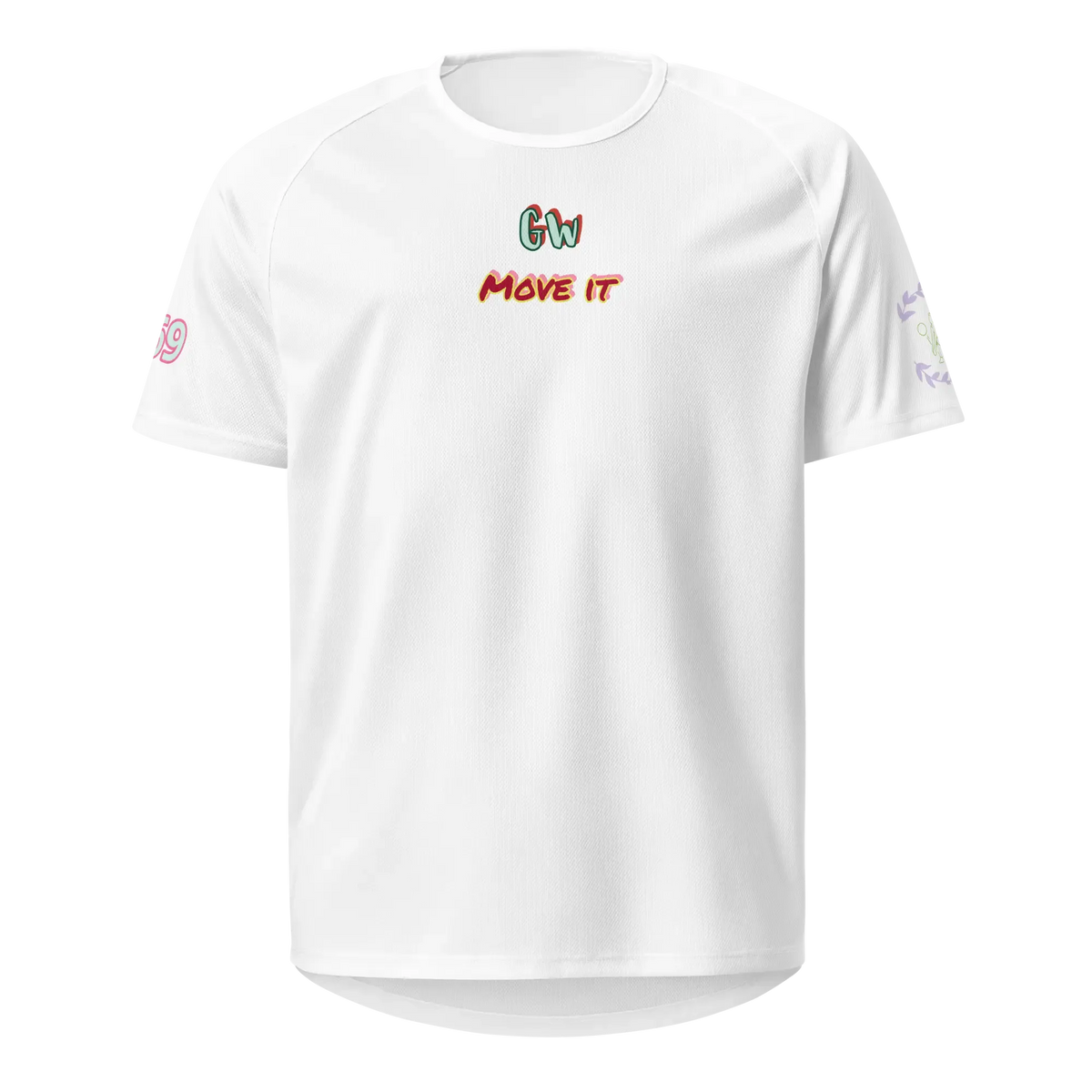 White unisex sports jersey with crew neck and MOVE IT chest logo