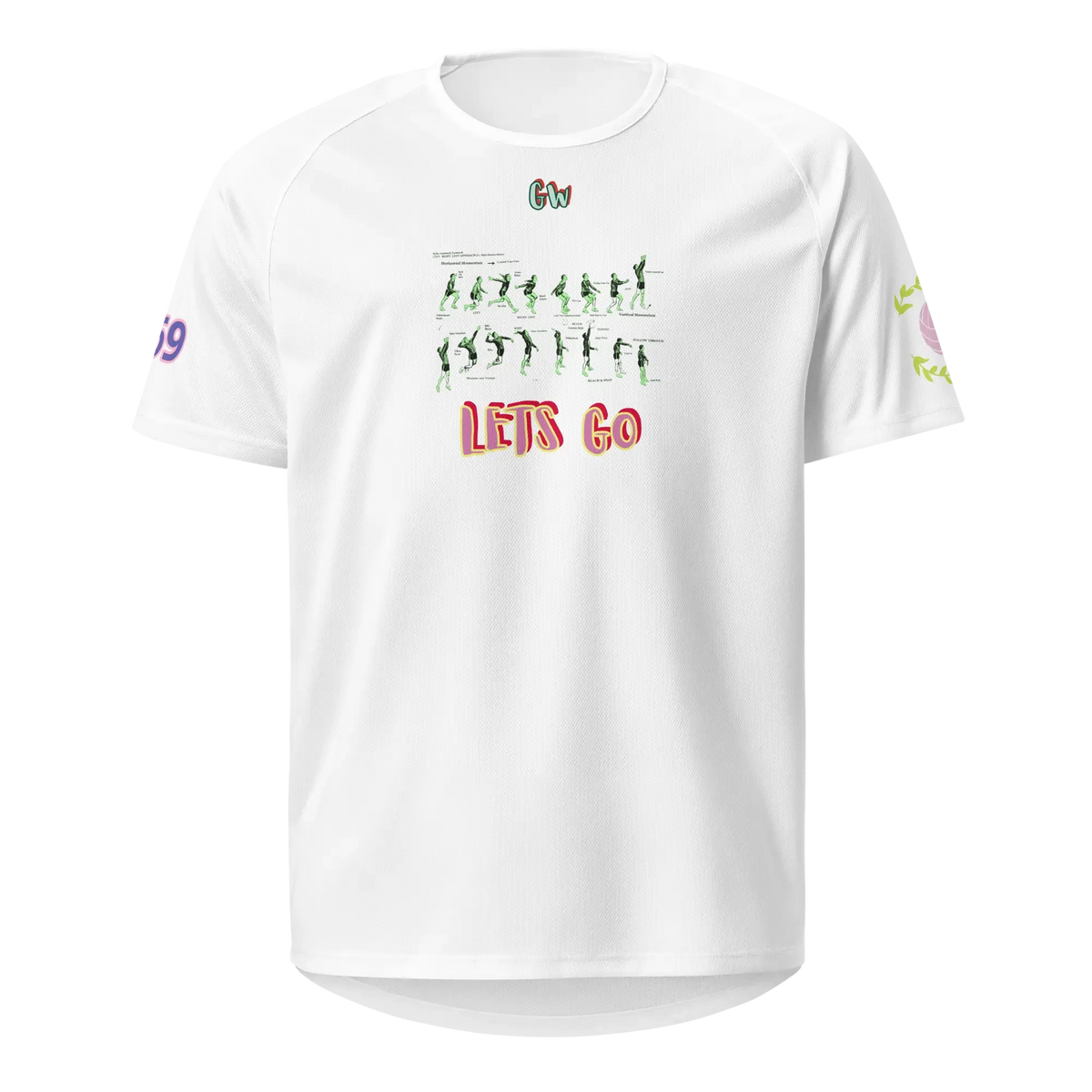 White unisex sports jersey: front “LET’S GO” athletes graphic