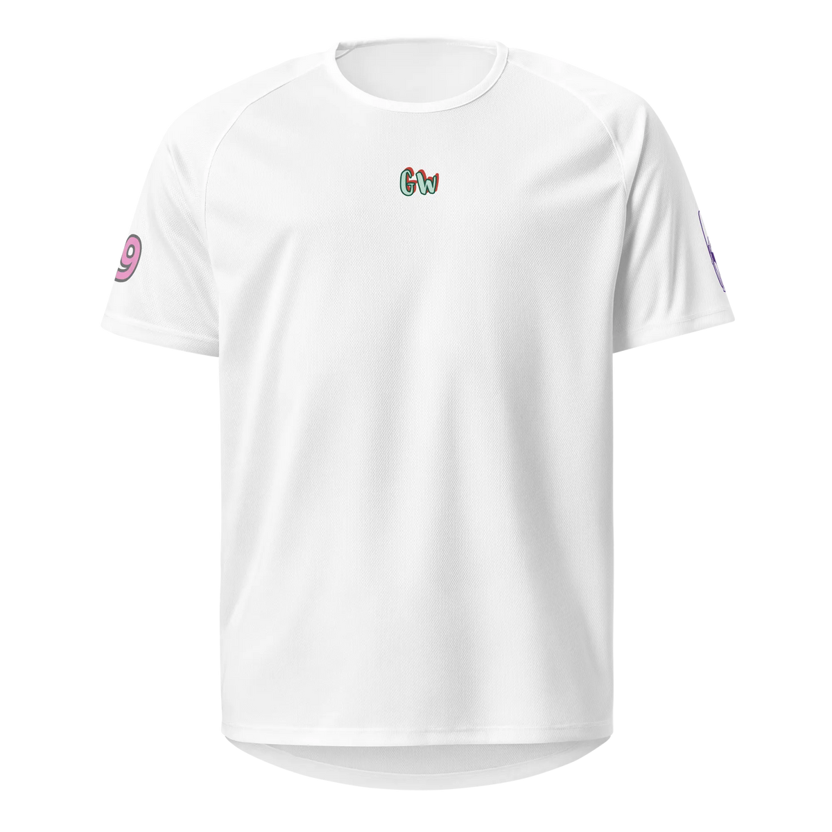 White unisex sports jersey, short sleeves, small chest logo