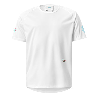 Scrambler#2 T-shirt (White) with small “cw” logo and blue sleeve mark