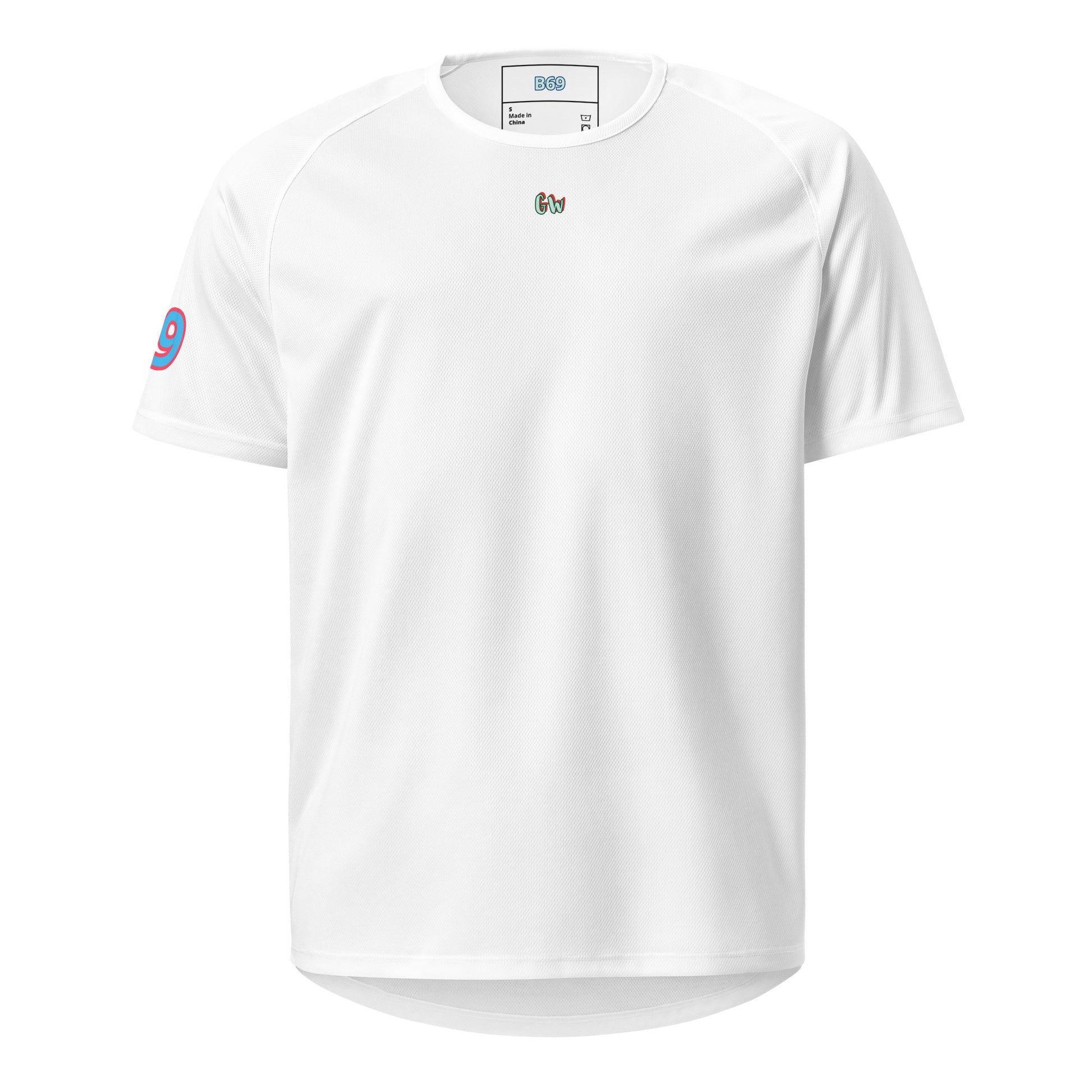 Sports jersey in white with small chest logo and short sleeves