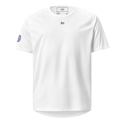 Sports jersey in white with small chest logo and short sleeves