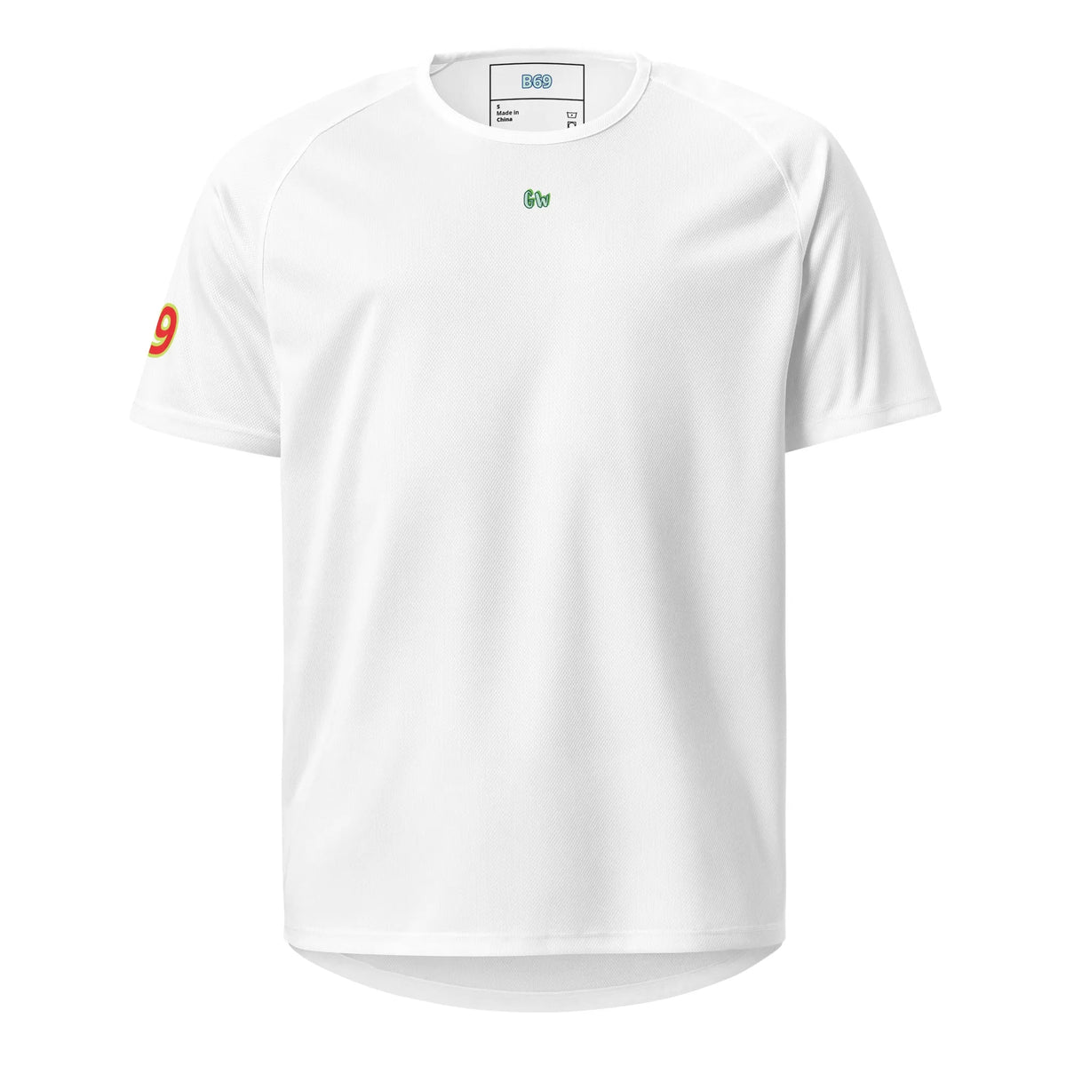 AW Sydney sports jersey in white, front with cW logo and 9 on sleeve