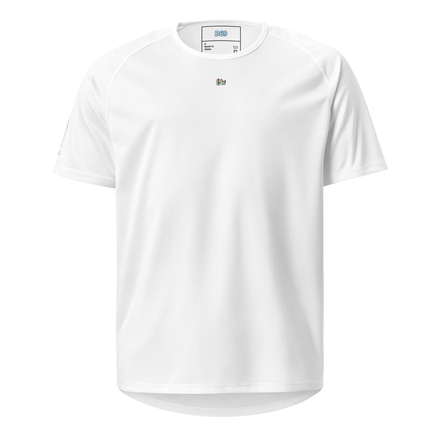 AW Shang sports jersey in white, front with small CW logo