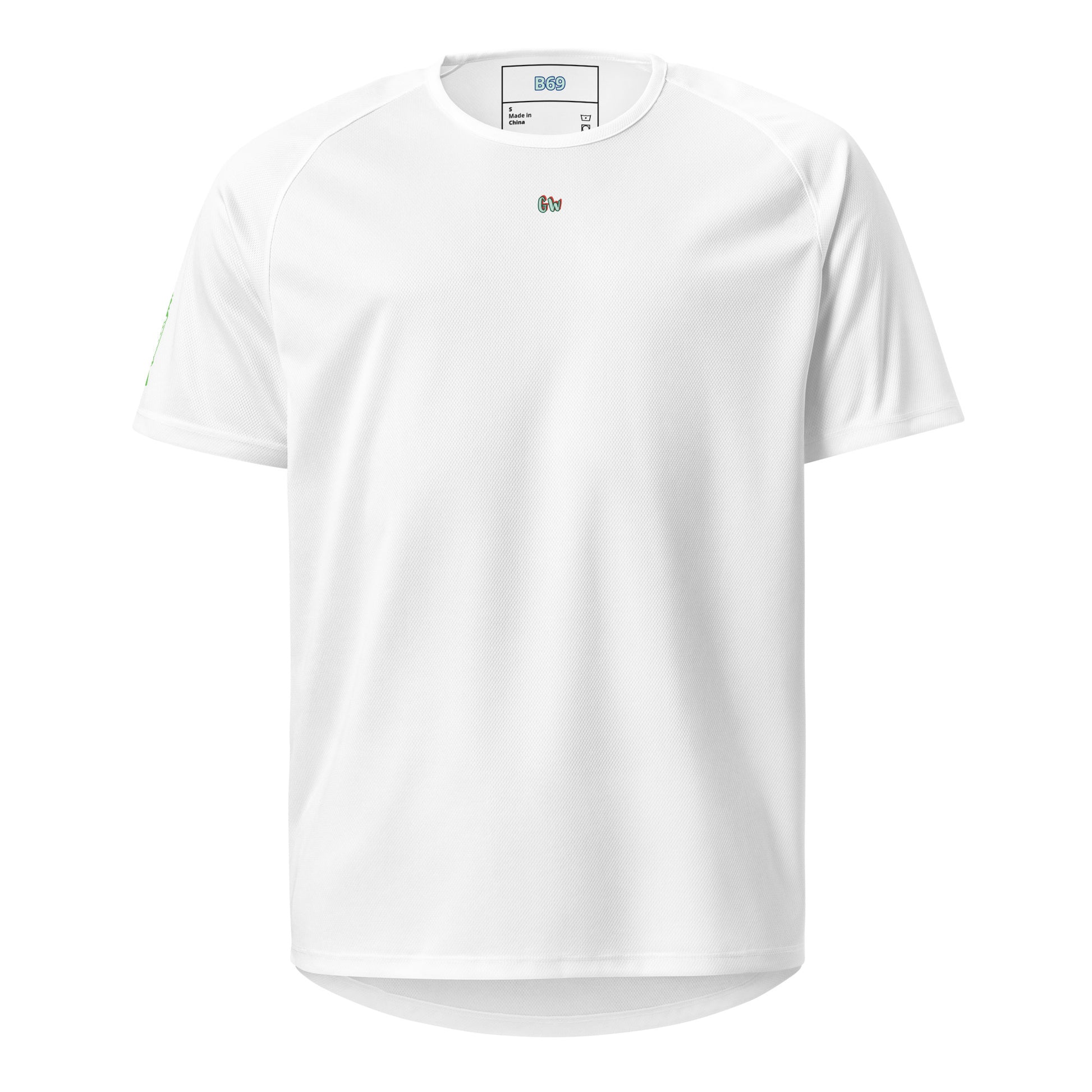AW Shang sports jersey in white, front with small CW logo