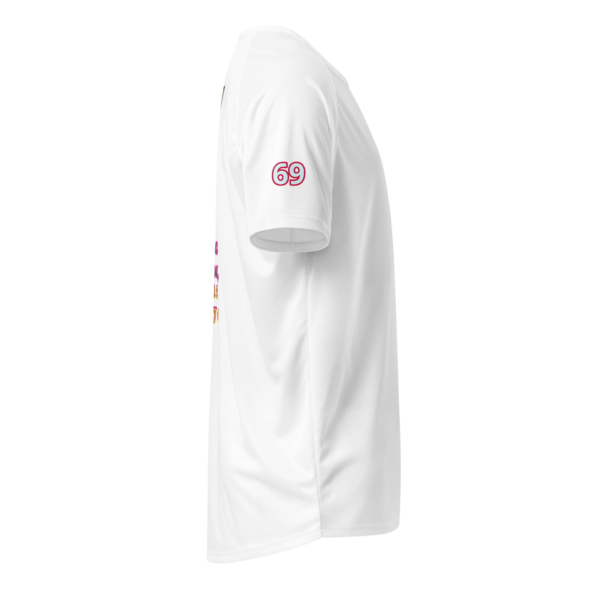 Scrambler#2 T-shirt (White) with red “69” print on sleeve