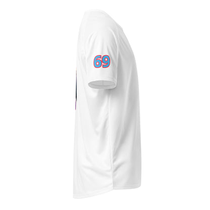 Sports jersey AW Frisco in Weiß mit „69“ vorne und seitlicher Kontrastlinie
