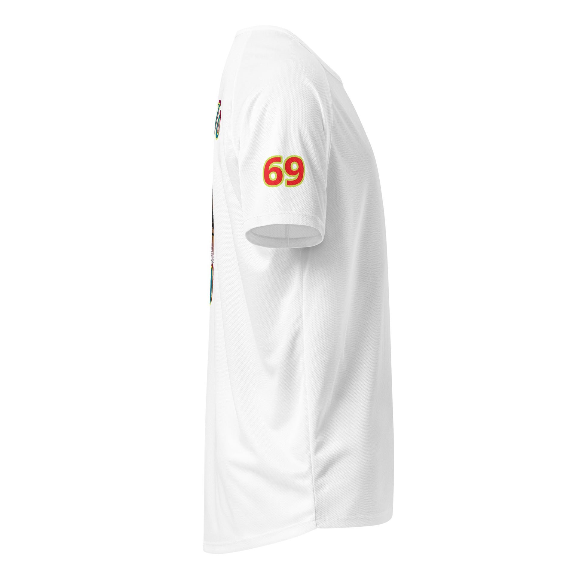 Sports jersey, white with 69 front print, short sleeves