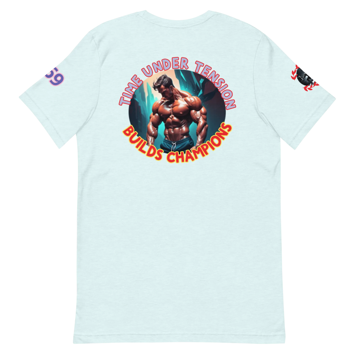 GymT unisex T-Shirt, mintgrün, Rückendruck „Bullds Champion“