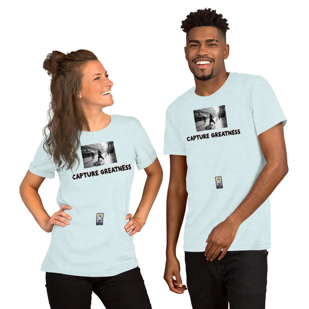 Photo#2 Unisex t-shirt in Heather Ice Blue – Vorderansicht Nahaufnahme