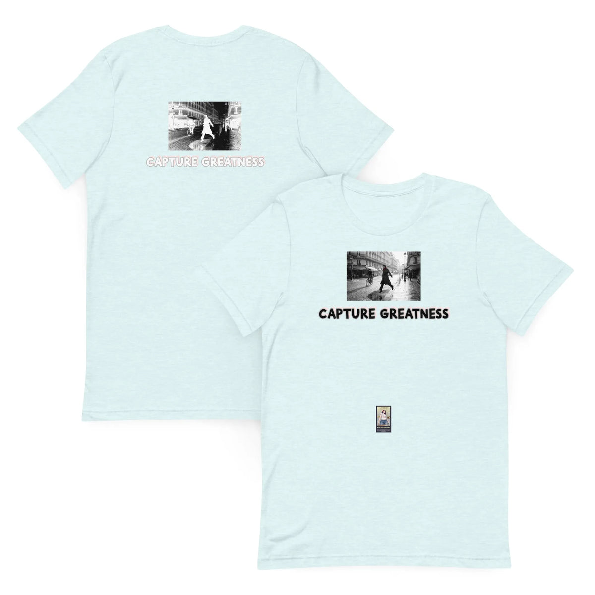 Photo#2 Unisex t-shirt in Heather Ice Blue – Vorderansicht Detail