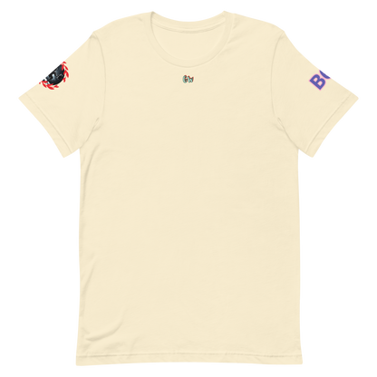 GymT Unisex T-Shirt, cremefarben, kleines Brustlogo, Ärmel-Badge