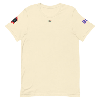 GymT Unisex T-Shirt, cremefarben, kleines Brustlogo, Ärmel-Badge