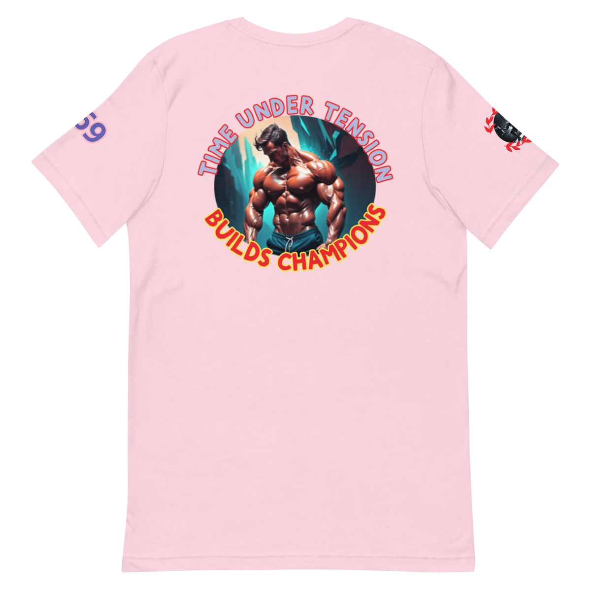 GymT unisex T-Shirt, Soft Pink, Rückendruck „Bullds Champion“