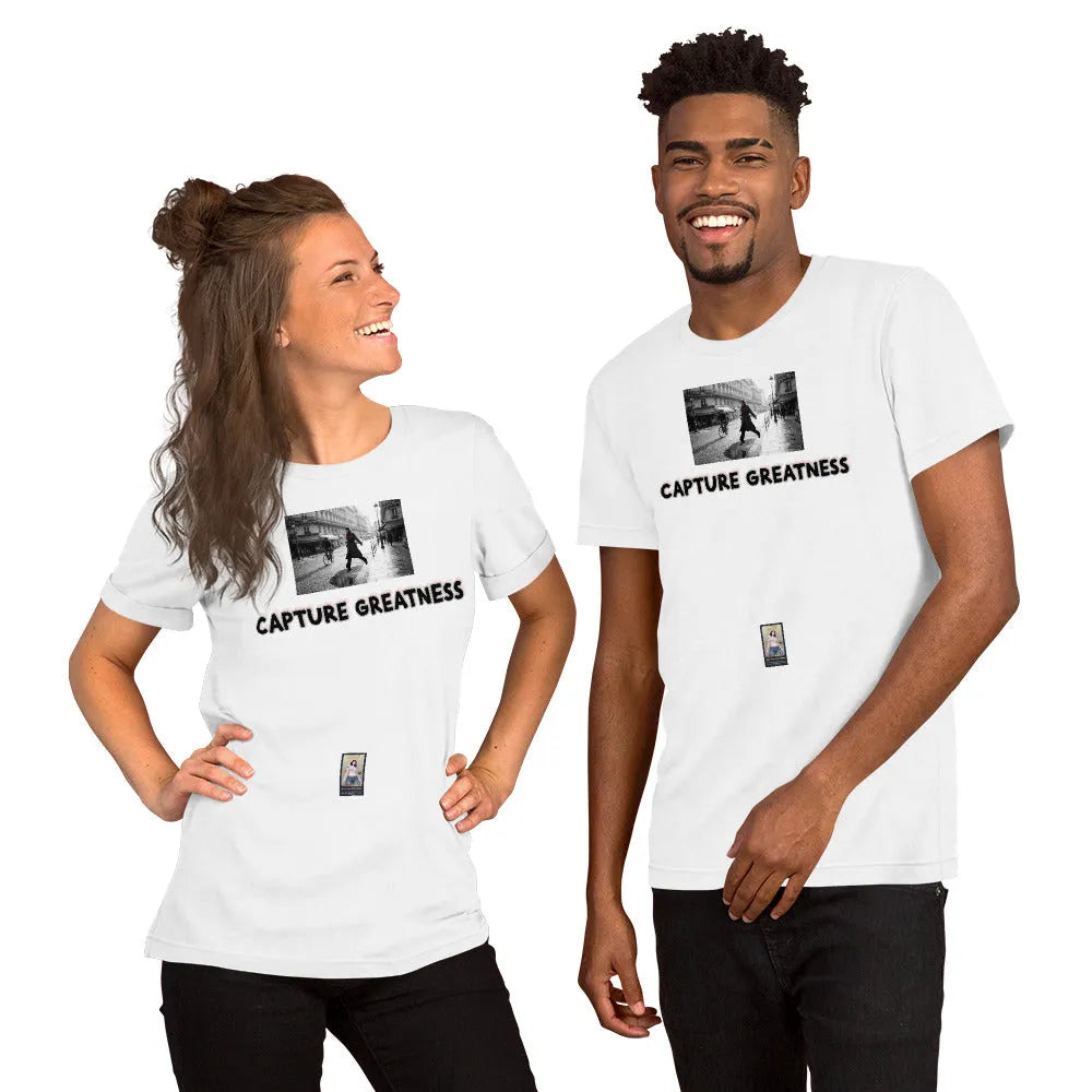 Photo#2 Unisex t-shirt in Weiß – Vorderansicht Nahaufnahme