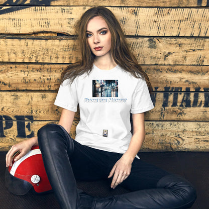 Photo#3 Unisex t-shirt in Weiß – Vorderansicht Nahaufnahme