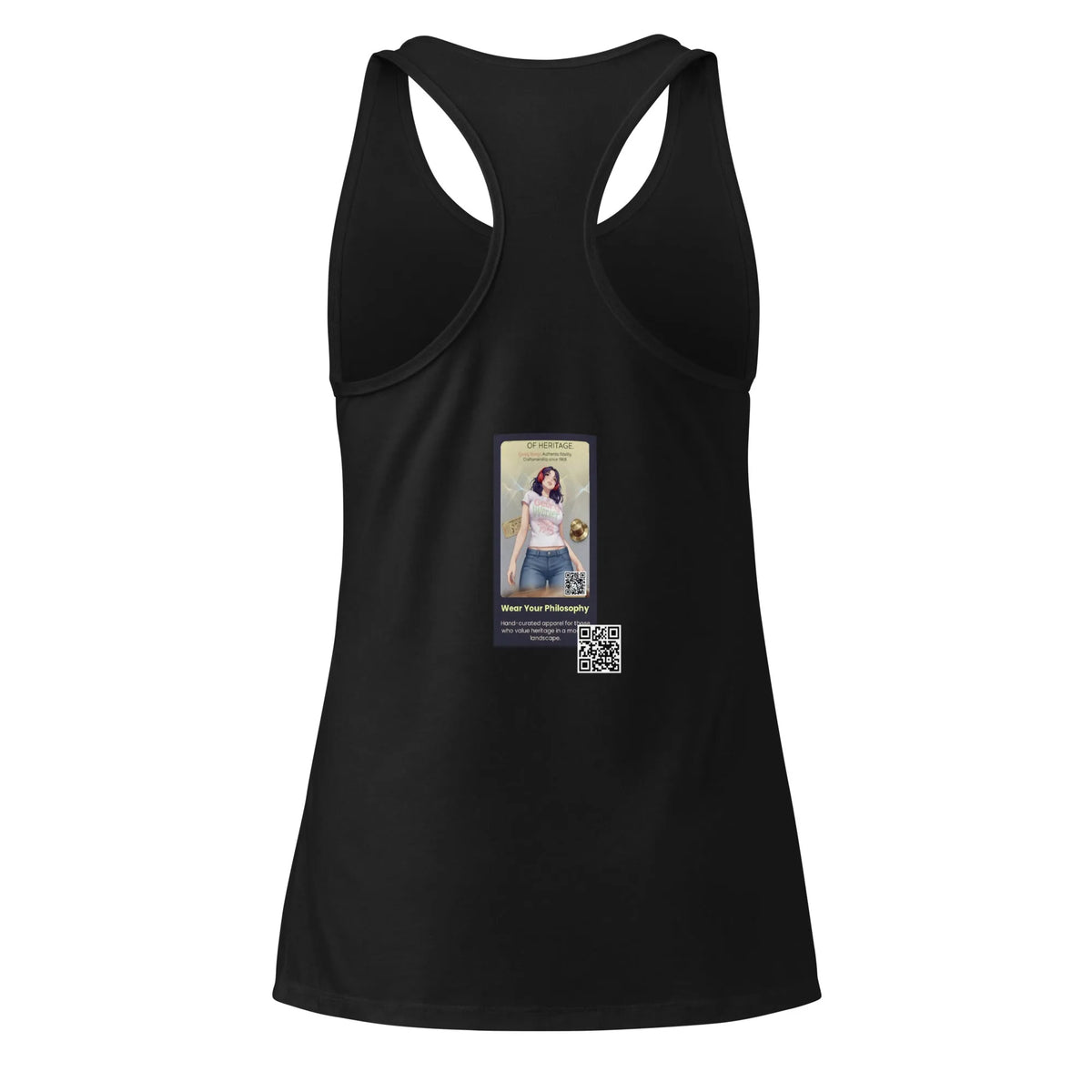 Heritage#4 Women’s fitted racerback tank top in Schwarz – Rückenansicht Detail