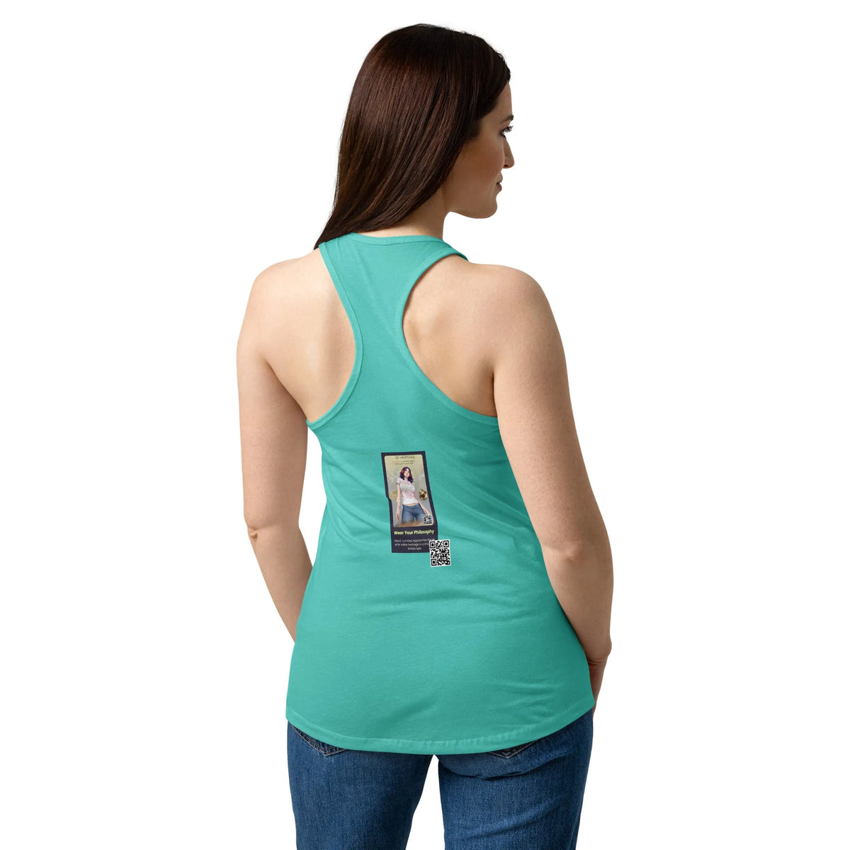 Heritage#4 Women’s fitted racerback tank top in Tahiti Blue – Rückenansicht