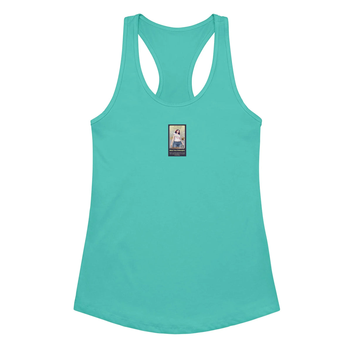 Heritage#4 Women’s fitted racerback tank top in Tahiti Blue – Vorderansicht Nahaufnahme