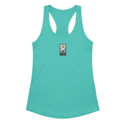 Heritage#4 Women’s fitted racerback tank top in Tahiti Blue – Vorderansicht Nahaufnahme