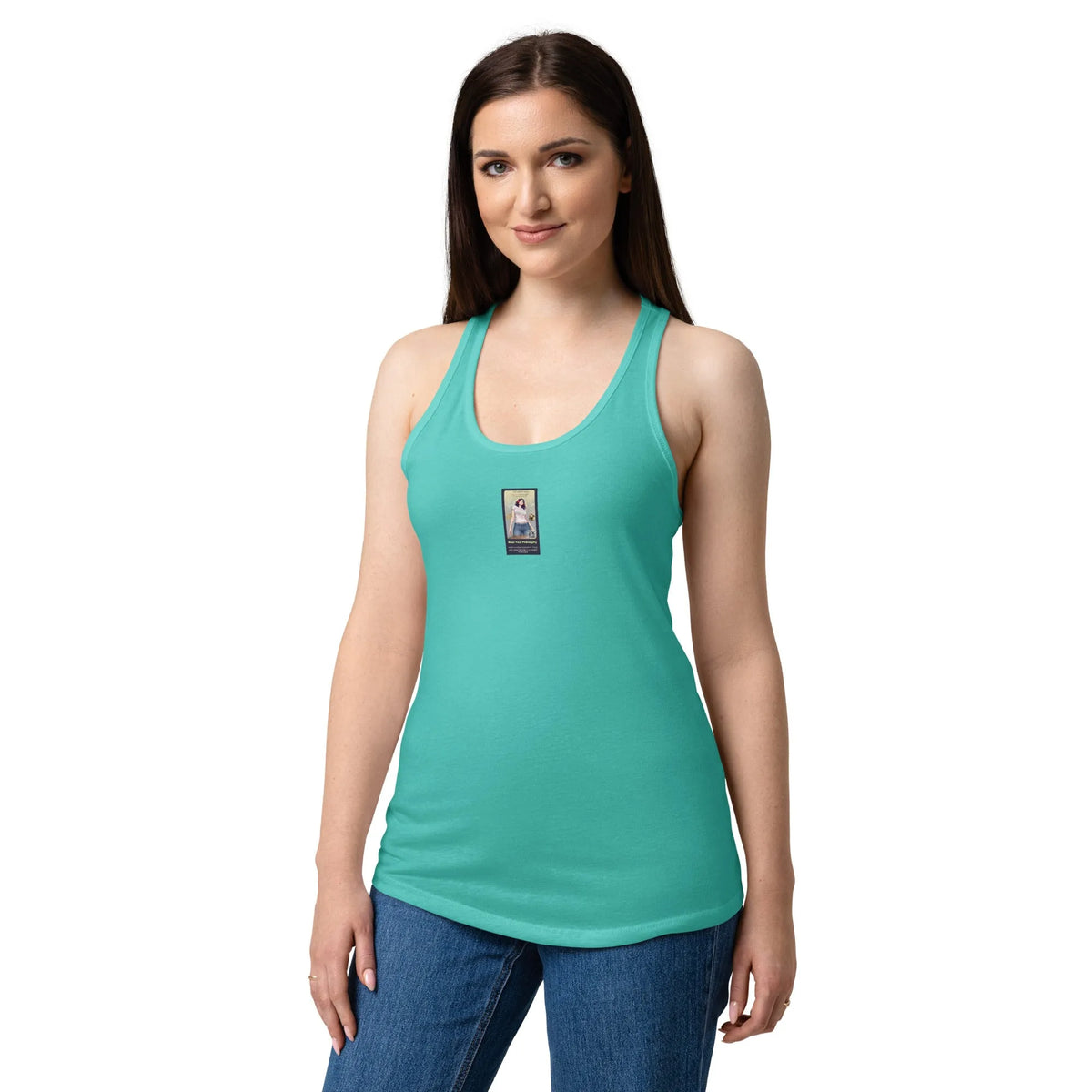 Heritage#4 Women’s fitted racerback tank top in Tahiti Blue – Vorderansicht