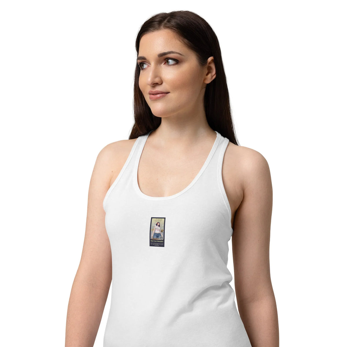 Heritage#4 Women’s fitted racerback tank top in Weiß – Vorderansicht Detail