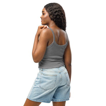 Women’s micro-rib tank top, heather gray side view with racer back straps